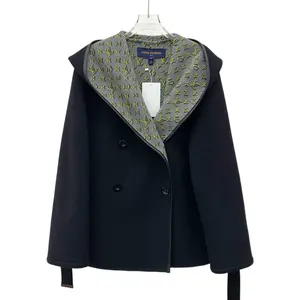 RDLT— Louis Vuitton Black Monogram Hooded Belted Coat Size 40