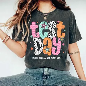 Test Day Positive Vibes Comfort Colors T-Shirt, Retro Colorful Motivational Graphic Tee for Students & Teachers, Classroom Testing Humor Gift