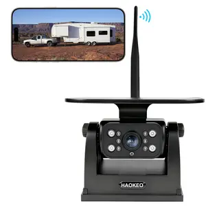 Magnetic Solar Wireless Backup Camera Rechargeable Battery IP69 Waterproof 1080P Night Vision Rear/Front View WiFi Camera No Wiring for Boat Travel Trailer/RV/Truck/Camper for iPhone iPad Android