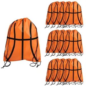14" x 18" Large Basketball Polyester Drawstring Bags - 12 Pc.