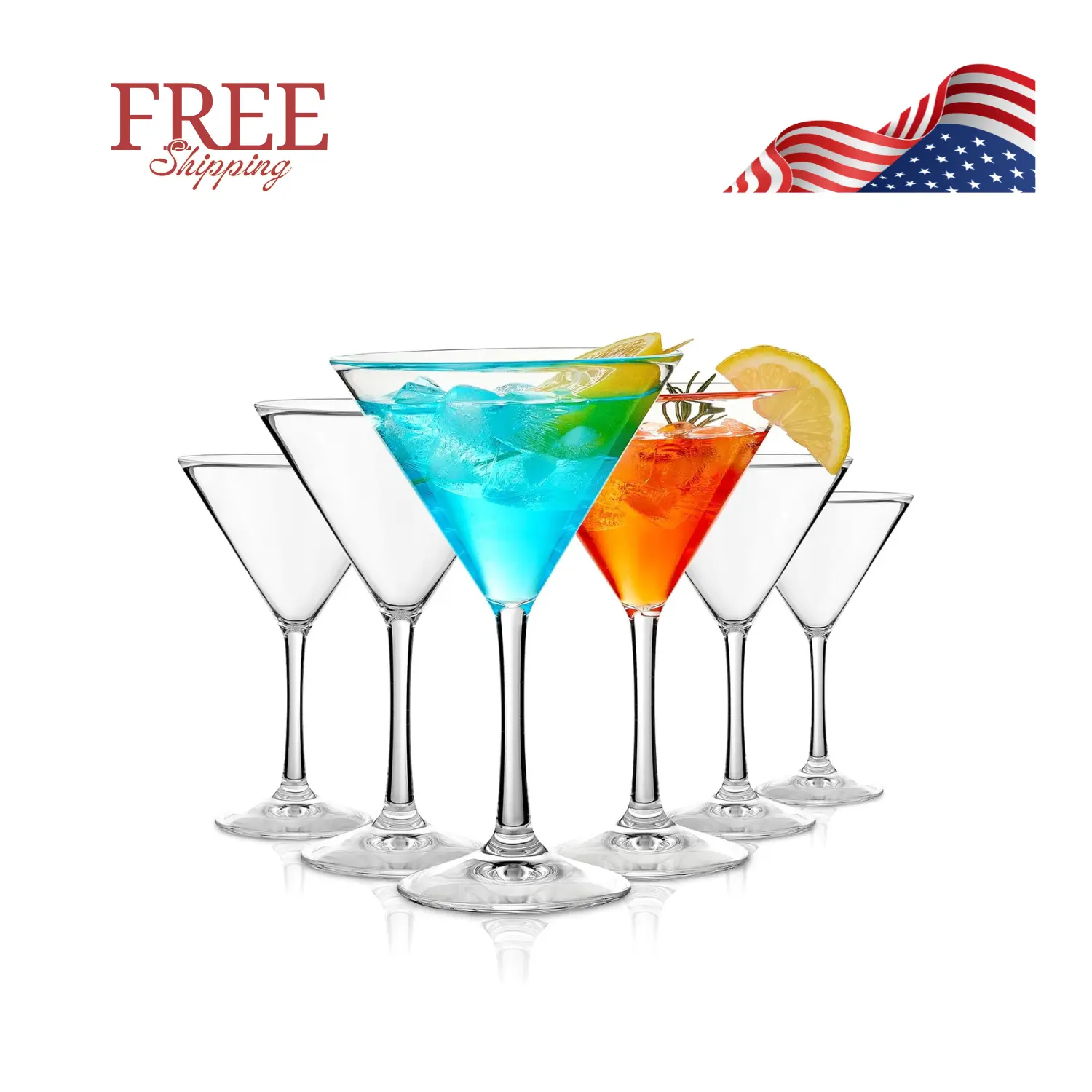 Unbreakable Martini Glasses Set of 6, 10 oz Plastic