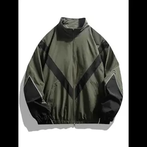 Men’s colorblock zip-up funnel-neck jacket, loose casual long-sleeve zip-front outerwear for spring and fall, fashionable men’s clothing for everyday wear