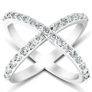 1 Ct Diamond X Ring Wide Womens Fashion Designer Band 14k White Gold Lab Grown