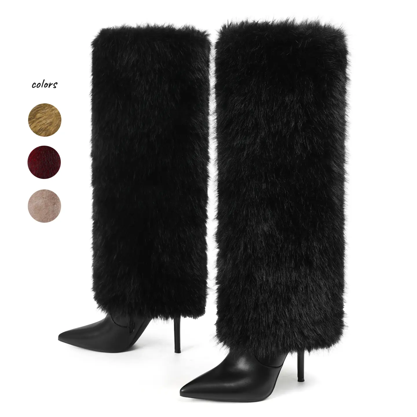 Women's Winter Over Knee High Fur Fluffy Boots with Soft long Plush Faux Fur Lining Pointed Women's Winter Over Knee High Fur Fluffy Boots with Soft long Plush Faux Fur Lining Pointed