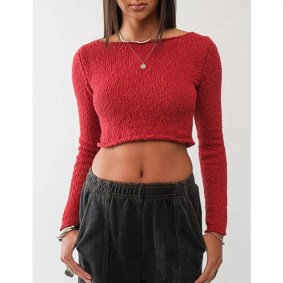Gwen Cropped Long Sleeve Boatneck Sweater