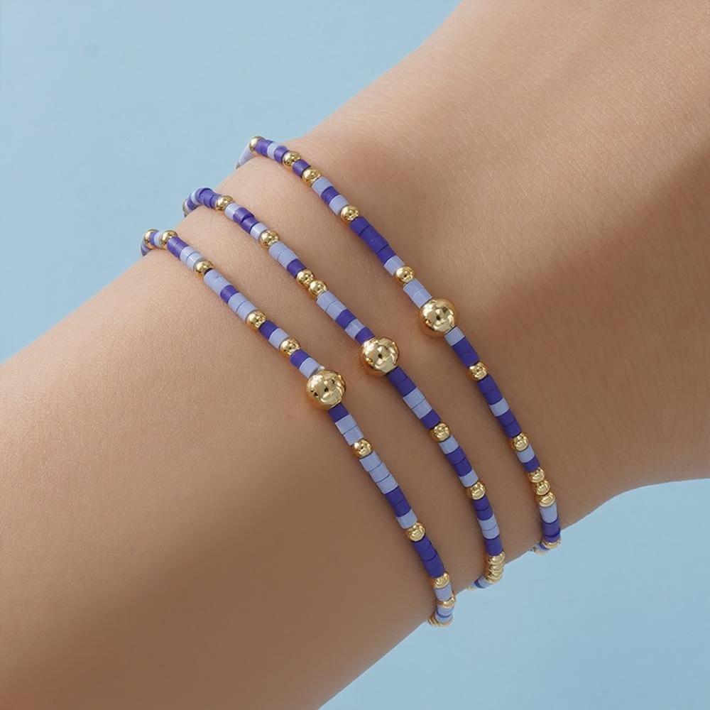 Dainty Gold Plated Tiny Ball Colorful Rice Beaded Stack Bracelets Sets for Women,4Pcs Stackable Small Beads Cute Bracelet Stretch Trendy Ball Jewelry Friendship Gift