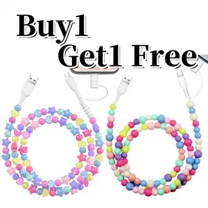 【Buy 1 Get 1 Free】Beaded Charging Cable USB-C Charging Cable [MFi Certified] 2-in-1 Multi-Function Charging Cable Fast Charging Cable with Beads 3.3 Feet Suitable for iPhone 16/15 Pro Max - Multi-Color