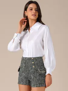 INSPIRE CHIC Women's Tweed High Waisted Short Button Decor Elegant Dressy Casual Shorts