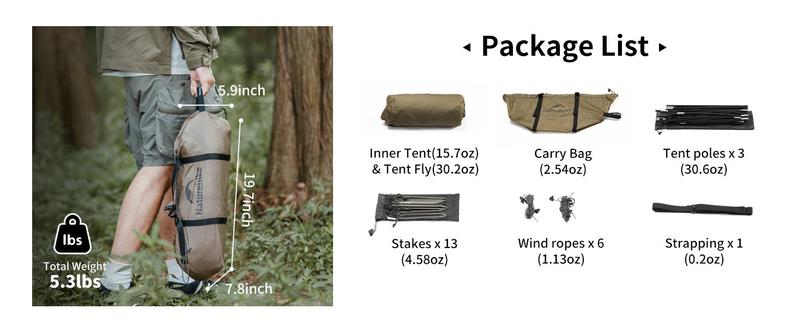 Naturehike Massif Hot Tent with Stove Jack, 4 Season Ultralight Winter Tent, Waterproof Windproof Camping Tent with Room and Vestibule