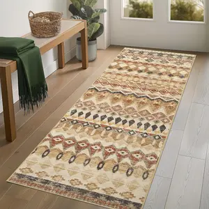 GARVEE Runner Rug for Hallways 2'x6' - Washable, Soft, Non-Slip, Non-Shedding Carpet Runner with Geometric Diamond Pattern, Foldable Low Pile Area Rug for Bathroom, Bedroom, Beige Farmhouse Style