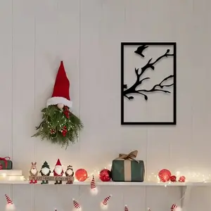 1pc Metal Tree Wall Decor, Tree of Life Bohemian Statue Mural, Perfect for Living Room, , Perfect Gift Choice, Tree of Life and Branch Bird Design, Unique Black Iron Art.