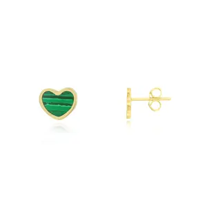Mini Malachite Heart Stud Earrings