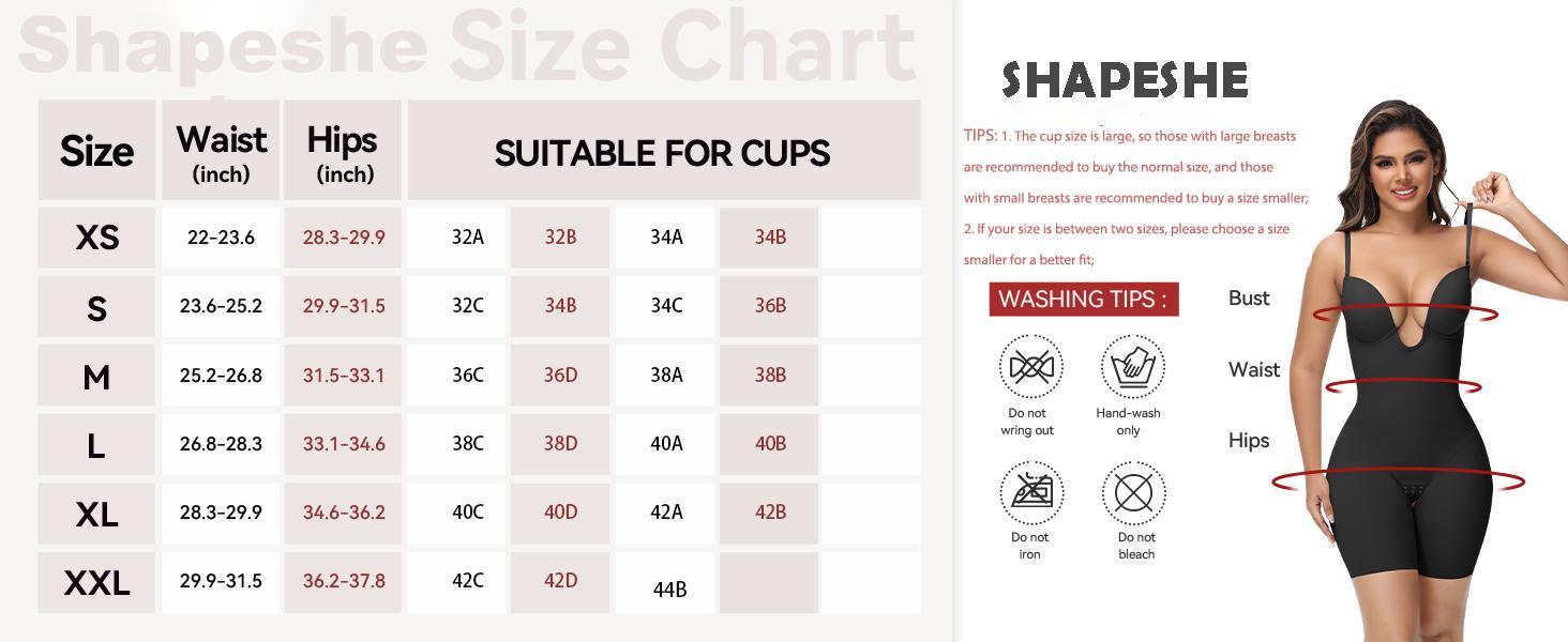 SHAPESHE Deep-U Plunge Bodysuit for Women Backless Built In Bra Low Back Bodysuits Shapewear Fit for Any Dress