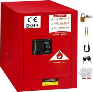 4 Gallon Red Galvanized Steel Flammable Materials Safety Storage Cabinet, Exterior Dimensions: 18 in × 18 in × 23 in, Fireproof Chemical Safety Cabinet with Adjustable Shelves, Universal for Commercial, Industrial & Household Use, Red Tool Cabinet Style