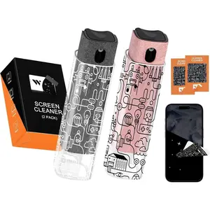 2 Pack  Screen Cleaner, Computer Screen Cleaner Spray and Wipe, Laptop Cleaning Mist Kit for  iPad, , Phone, MacBook, TV,  Display, with Graffiti Case, Grey