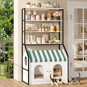 75" Tall Cat Litter Box Enclosure,  Cat Litter Box Furniture with 4 Storage Shelves, Hidden Litter Box Furniture with Doors, Large Cat House Cabinet Fit Most Cats&Dogs for Entryway, Living Room