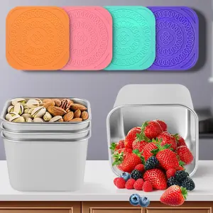 4-Pack 6oz Reusable Stainless Steel Snack Containers with Silicone Lids, Leak-Proof & Easy Open, Stackable Metal Toddler Lunch Boxes for Kids, Daycare, School & Travel