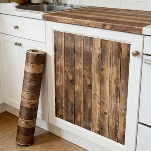 A Roll of Brown Wood Grain Wallpaper, Wood Grain Adhesive Film, Peel-And-Stick Wallpaper, Vintage Wallpaper, Self-Adhesive Wallpaper, Suitable for Countertops, Cabinets, Drawers, Wardrobe Shelves, Home Decor, Room Decoration, Retro Decor