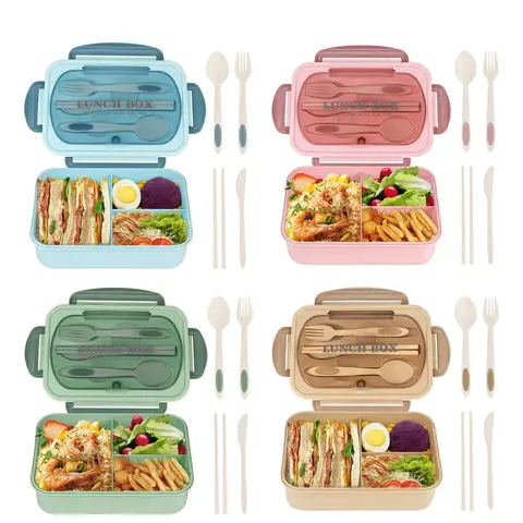 ONESHOW Modern 3-Layer Bento Lunch Box with Letter Print, High Capacity 850ml/1200ml Leak-Proof ABS Plastic Insulated Container, Lunch Box Accessories Spoon-Fork-Knife Set for Adult Meal Prep, Portable Reusable Kitchenware, High Capacity Lunch Boxes