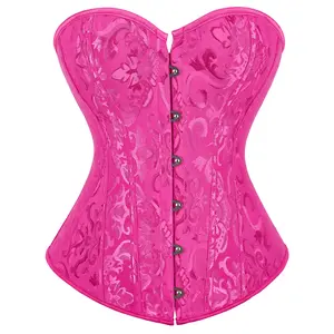 Women Pink Jacquard Bustier Corset Top Adjustable Fashion Clothes Aesthetic Elegance 2340