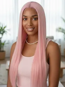 Peach Cosplay Wig Cap Raw Material Hand Hook Front Lace Long Straight Synthetic Hair Sakura Nunu Salafine, Women's Costume Accessory