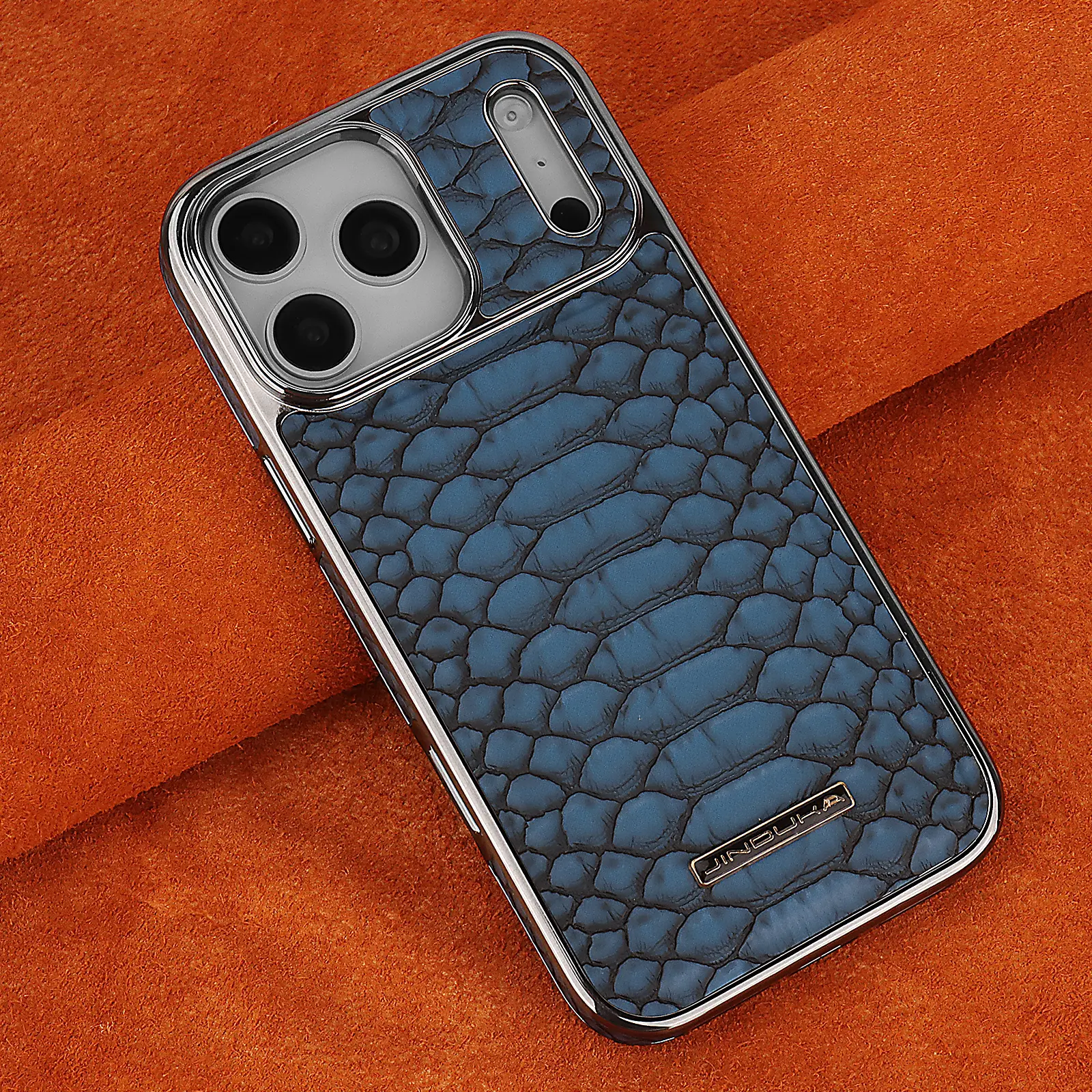 Fin Premium Anti-Slip Faux Snakeskin Phone Case For iPhone 17 Pro Max Air 16 Plus 15 14 13 Cover High Quality Electroplating Shell