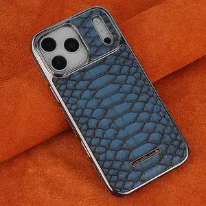 Fin Premium Anti-Slip Faux Snakeskin Phone Case For iPhone 17 Pro Max Air 16 Plus 15 14 13 Cover High Quality Electroplating Shell