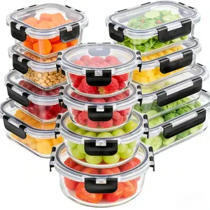 12 Pack Glass Bowls with Lids, Stackable Glass Food Storage Set, 3 Shapes for Kitchen Organization, Safe for Microwave, Oven & Freezer, BPA-Free