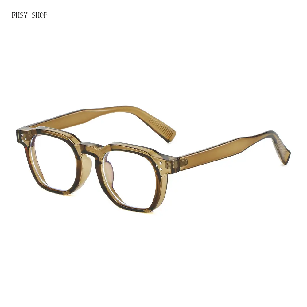 FHSY SHOP Vintage Brown Square Eyeglasses Anti-Blue Light UV Filter Comfortable Non-Slip for Men Women Streetwear School Everyday Fashion Glasses, Bluelight Glasses, Angular Non-Prescription Glasses