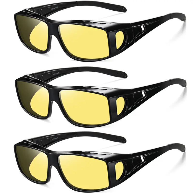 Night-Vision-Glasses Fit-Over-Glasses Wrap-Around Glasses Anti Glare Night Driving Glasses for men women HD Lens Strong Light High Beams Extended Wear