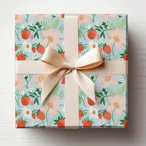 Cute Strawberry Wrapping Paper Roll Strawberries Gift Wrap Strawberry Birthday Wrapping Paper Roll With Strawberries and Flowers