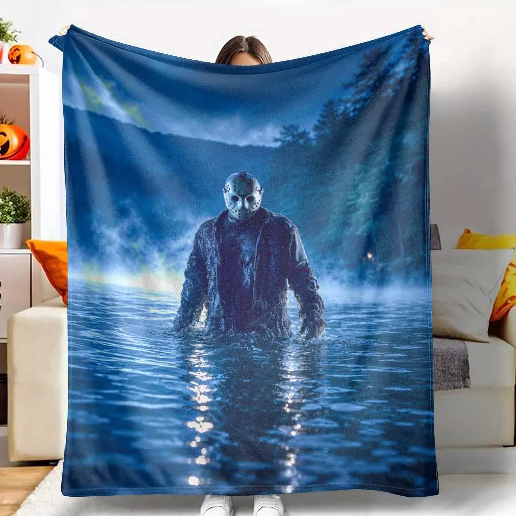 Blue Moonlit Masked Lake Flannel Blanket Masked Silhouette Print Soft Cozy Plush Warm Lightweight All Season for Sofa Bedroom Camping Home Decor Gift Travel