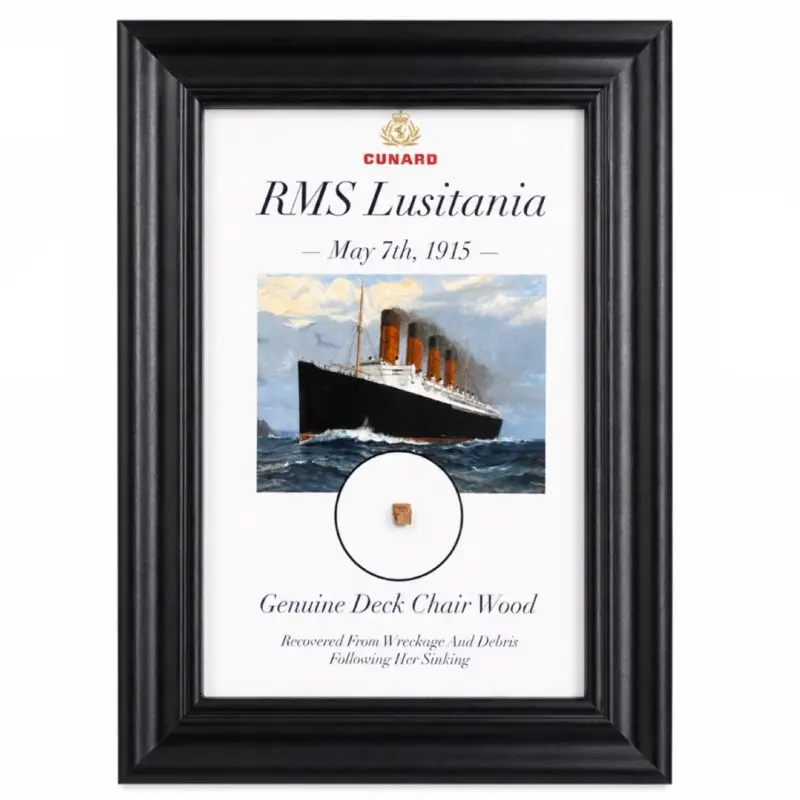 LUSITANIA Deck Chair Wood Artifact | 5x7inch |Framed Display | Genuine Wreck Artifact | W/ Certificate of Authenticity | RMS Lusitania | Ocean Liner | Cunard |