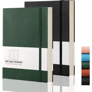 Dotted  Grid Journal 2 Pack - A5 Dot Grid Notebook Softcover, Medium 5.75'' x 8.38'', 320 Numbered Pages, 120gsm Thick Dotted Paper, Soft Leather Cover (Black Green)