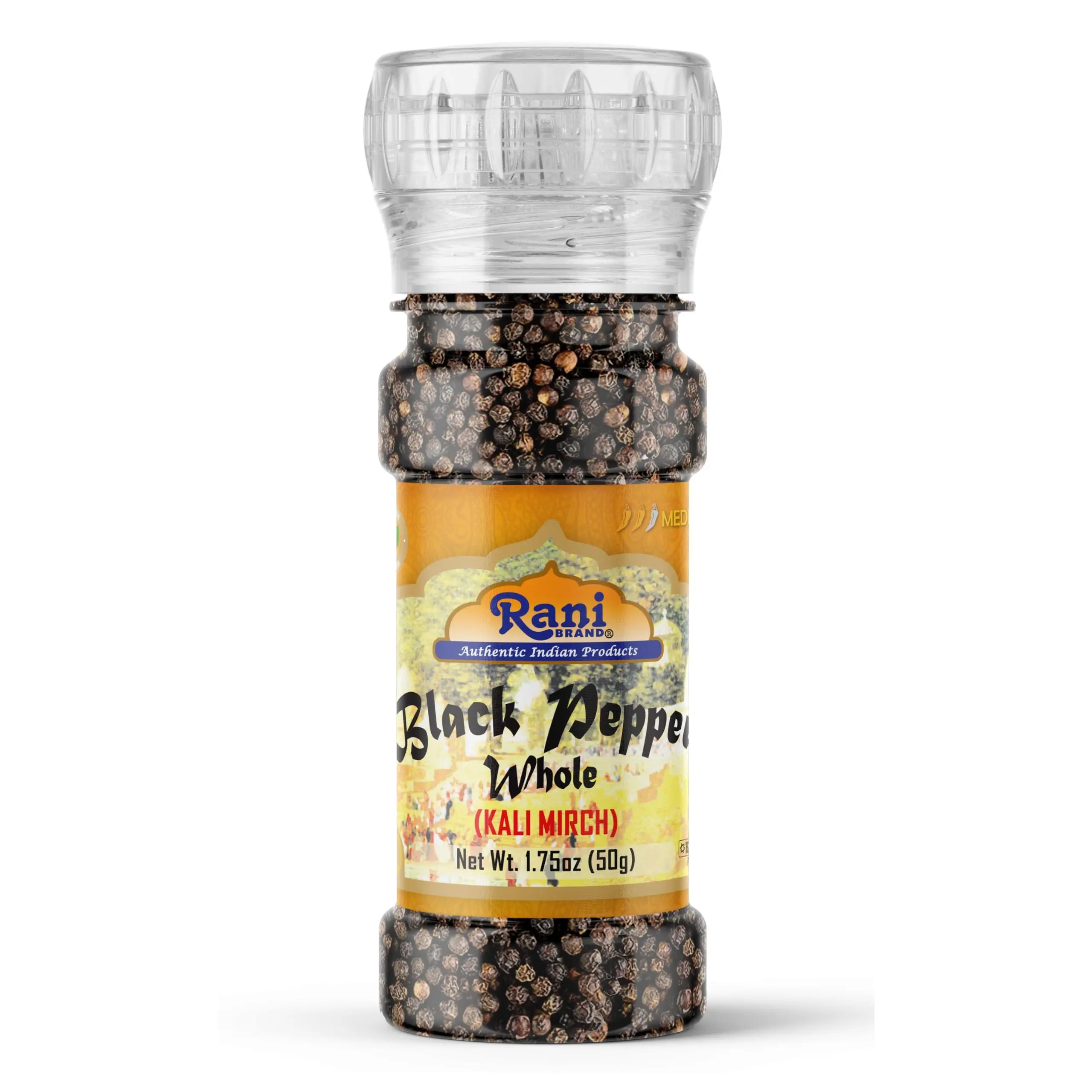 Rani Black Pepper Whole (Peppercorns), Premium Indian MG-1 Grade 1.75oz (50g) Grinder Bottle ~ All Natural | Gluten Friendly | Non-GMO