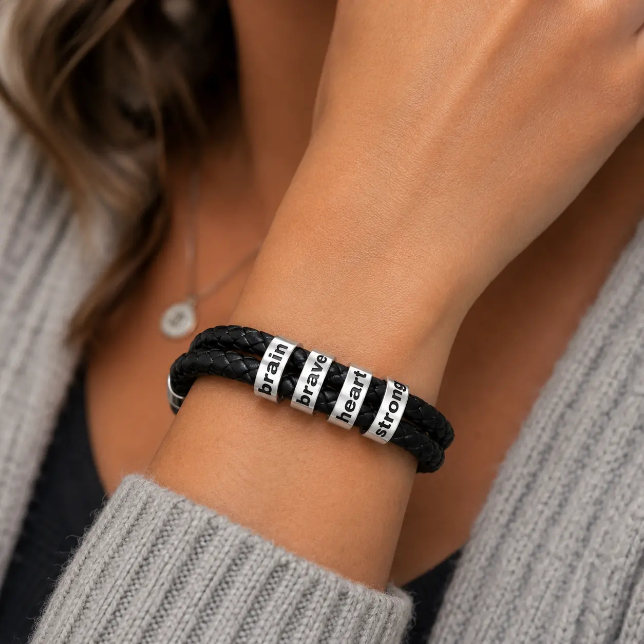 Brain Brave Heart Strong Leather Bracelet