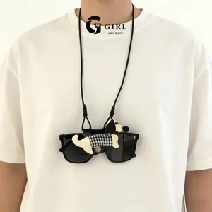 GGIRL Puppy Design Soft Leather Sunglass Bag, Holder Eyeglasses Case, Portable Glasses Pouch With Button Clip Wrist Strap,Eyeglass Case with Decorative Puppy Design