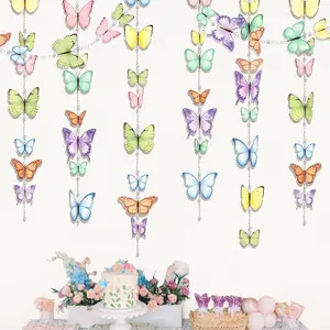 Butterfly Garland Garden Party Decorations Pastel Floral Banner Butterflies Streamers Beads for Birthday Decoration  Shower Picnic Bridal Shower Spring Banner  Backdrop  Decor
