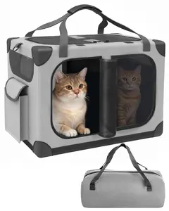 Extra Large Cat Carrier for 2 Cats, XL with Removable Divider, Foldable Soft-Sided Pet Carrier with Storage Tote, Portable Travel Crate for Large Cats, for Car & Home Use, 24" x 17" x 17"