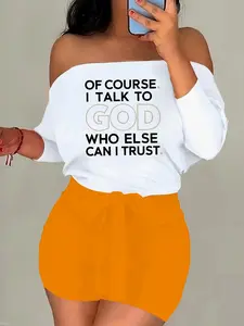 I8016g57 Color-Block One-Shoulder Tie-Strap Print Two-Piece Set, Casual Fitted Summer for All Seasons, Stylish Women's Fashion