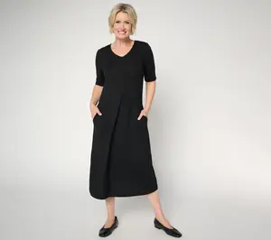 Denim & Co. Regular Heavenly Jersey Elbow Sleeve Midi Dress