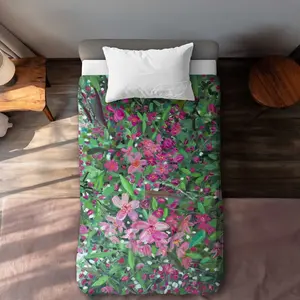 212 MAIN Breathable Fabric Duvet Cover - Twin XL, Pink Cherry Tree Blooming Design, Botanical Style, Nature-Theme Elegant Bedding & Soft Linen Furnishing