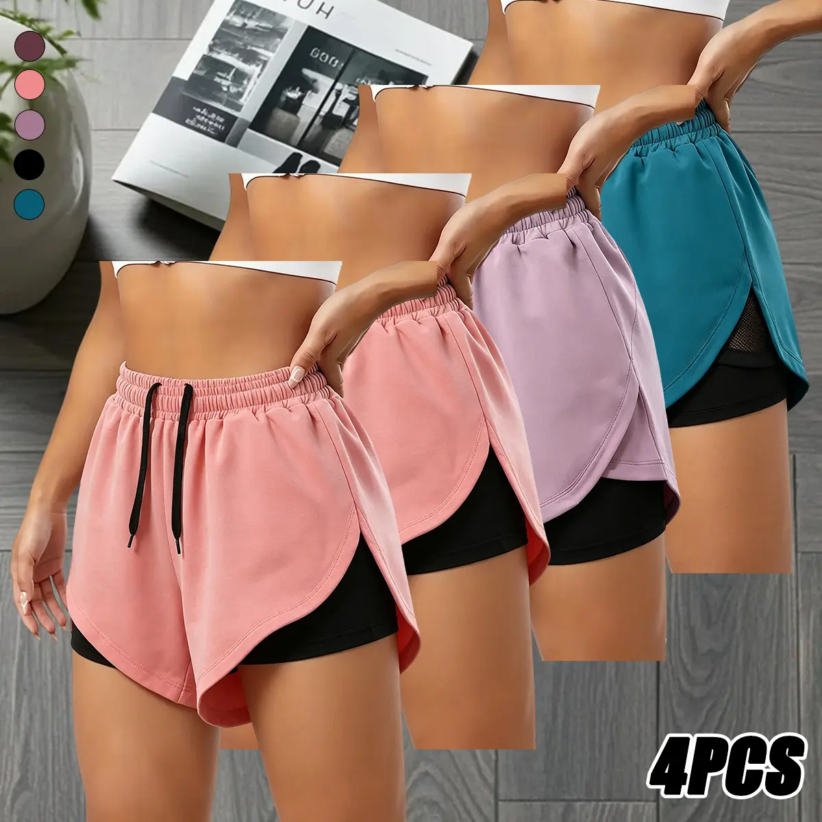 Women’s 4-Pack High-Waisted Casual Athletic Shorts - Moisture-Wicking, Quick-Dry, Breathable, Skin-Friendly Athleisure Wear with 2 Side Pockets for Workouts, Yoga, Breathable Women's Sports Shorts