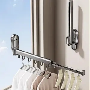 1 PC Suction Cup Foldable Clothes Drying Rack Wall Mounted Portable Laundry Pole Invisible Balcony Cloth Hanger Sock Dryer No Drilling