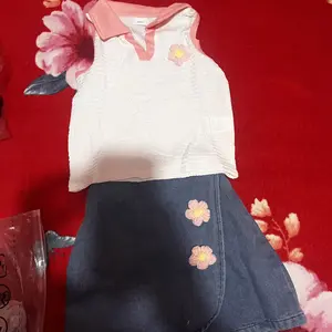 [Yomi Kids] Toddler Girls Summer 2 Piece Outfits Cherry Decor Lapel V-Neck Tank Tops Denim Skorts Set