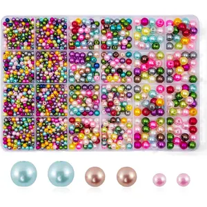 Household daily necessities 1400pcs Pearl Beads for Jewelry Making, 3 Size Multicolor Loose Beads Pearls for Bracelets Making Kit Small Pearl Filler Beads with Hole for DIY Craft Necklace Earrings
