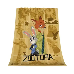 [SummerVibes] DISNEY CLASSIC Zootopia Nick and Judy Blanket, Soft Flannel Fleece Throw Blanket for Kids Adults, Cartoon Themed Blanket for Bed Couch Sofa, Ideal Gift for Zootopia Fans