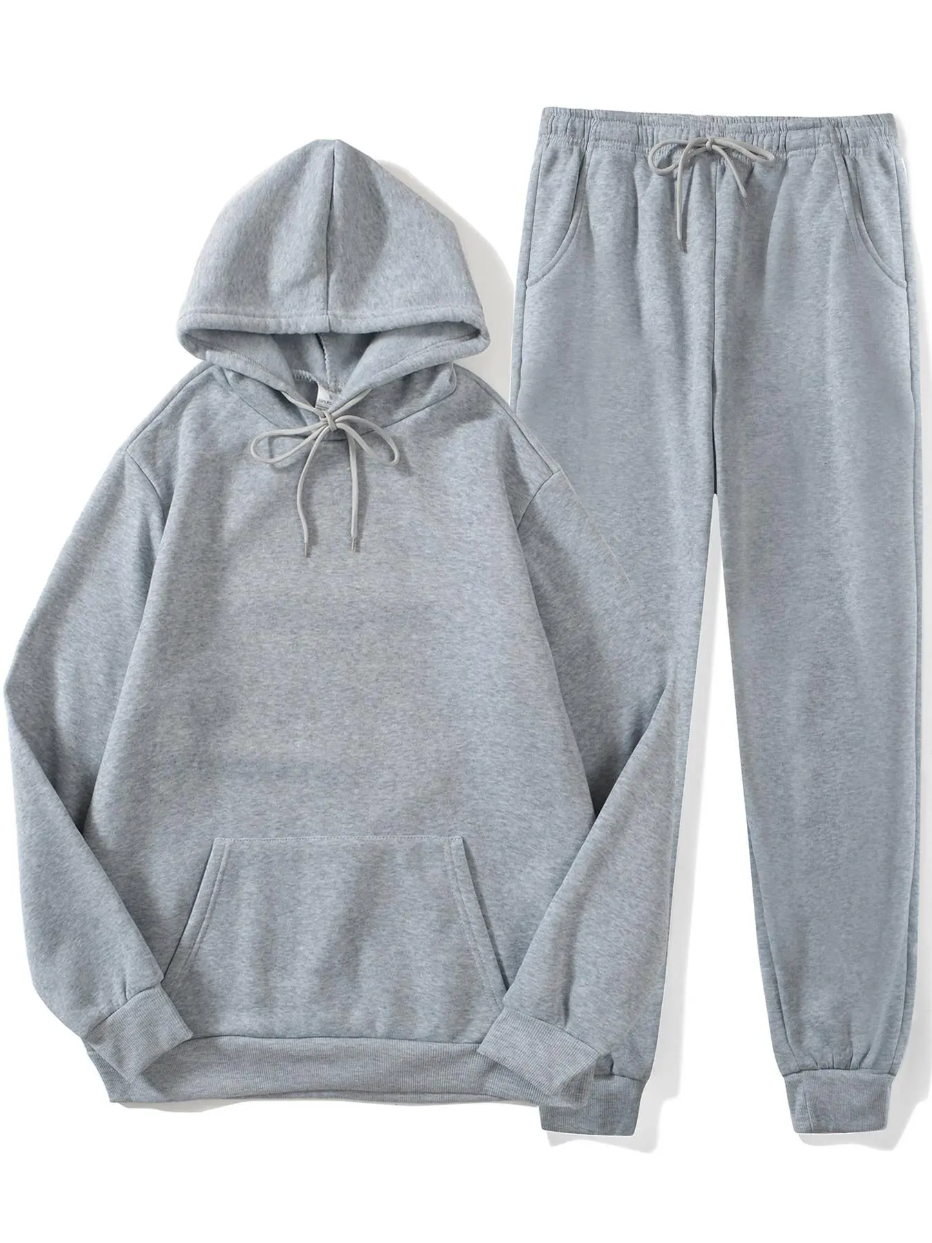Men's Solid Plain Two-piece Outfits Set, Regular Fit Casual Athletic Drop Shoulder Hoodie & Drawstring Sweatpants, Men Outfits for Fall & Winter