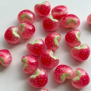 20pcs Gradient Acrylic Beads, Beads For Crafts, Cute Love Heart Strawberry Diy Beading DIY Jewelry Making Kit, Phone Chain Hair Rope Accessories Pack