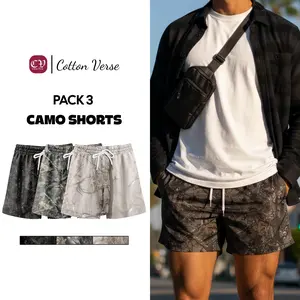 Pack 3 Camo Slimfit Hunting Shorts with 5 inch Inseam Realistic Camouflage Athletic Shorts, Breathable and Workout-Inspired Design daily wear Mesh Outdoor